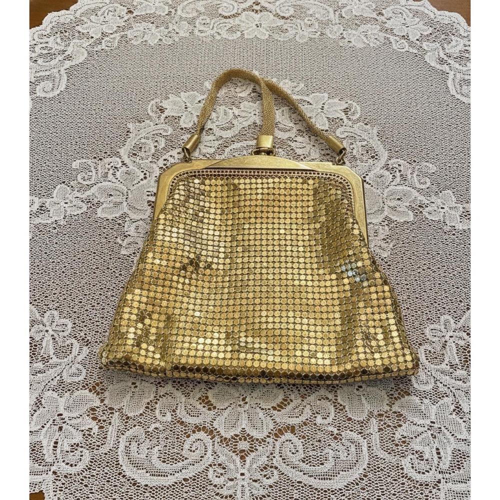 Whiting & Davis Gold Mesh Change Purse Compact Evening Bag 1950s Clutch Vintage